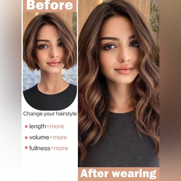 Human hair Blend Copper Brown 22 In Clip in  Hair Extensions in Wavy Hair - Picture 6 of 8